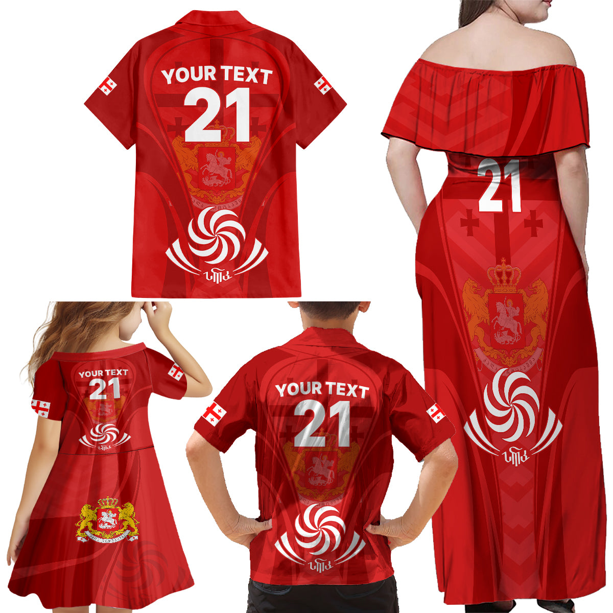 Custom Georgia Rugby Family Matching Off Shoulder Maxi Dress and Hawaiian Shirt World Cup 2023 Come On Lelos LT9 - Wonder Print Shop