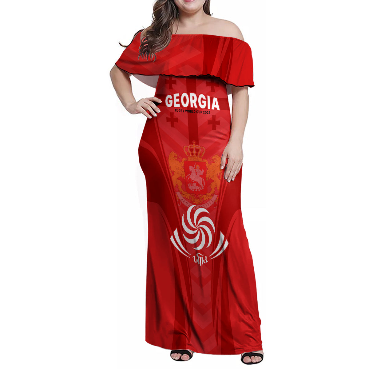 Custom Georgia Rugby Family Matching Off Shoulder Maxi Dress and Hawaiian Shirt World Cup 2023 Come On Lelos LT9 - Wonder Print Shop