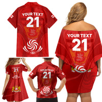 Custom Georgia Rugby Family Matching Off Shoulder Short Dress and Hawaiian Shirt World Cup 2023 Come On Lelos LT9 - Wonder Print Shop