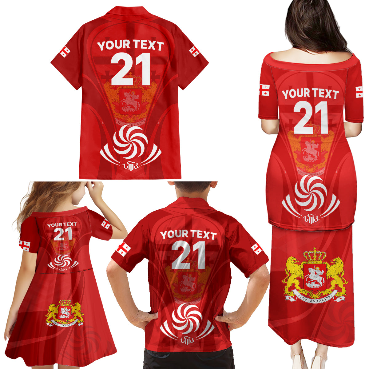 Custom Georgia Rugby Family Matching Puletasi Dress and Hawaiian Shirt World Cup 2023 Come On Lelos - Wonder Print Shop