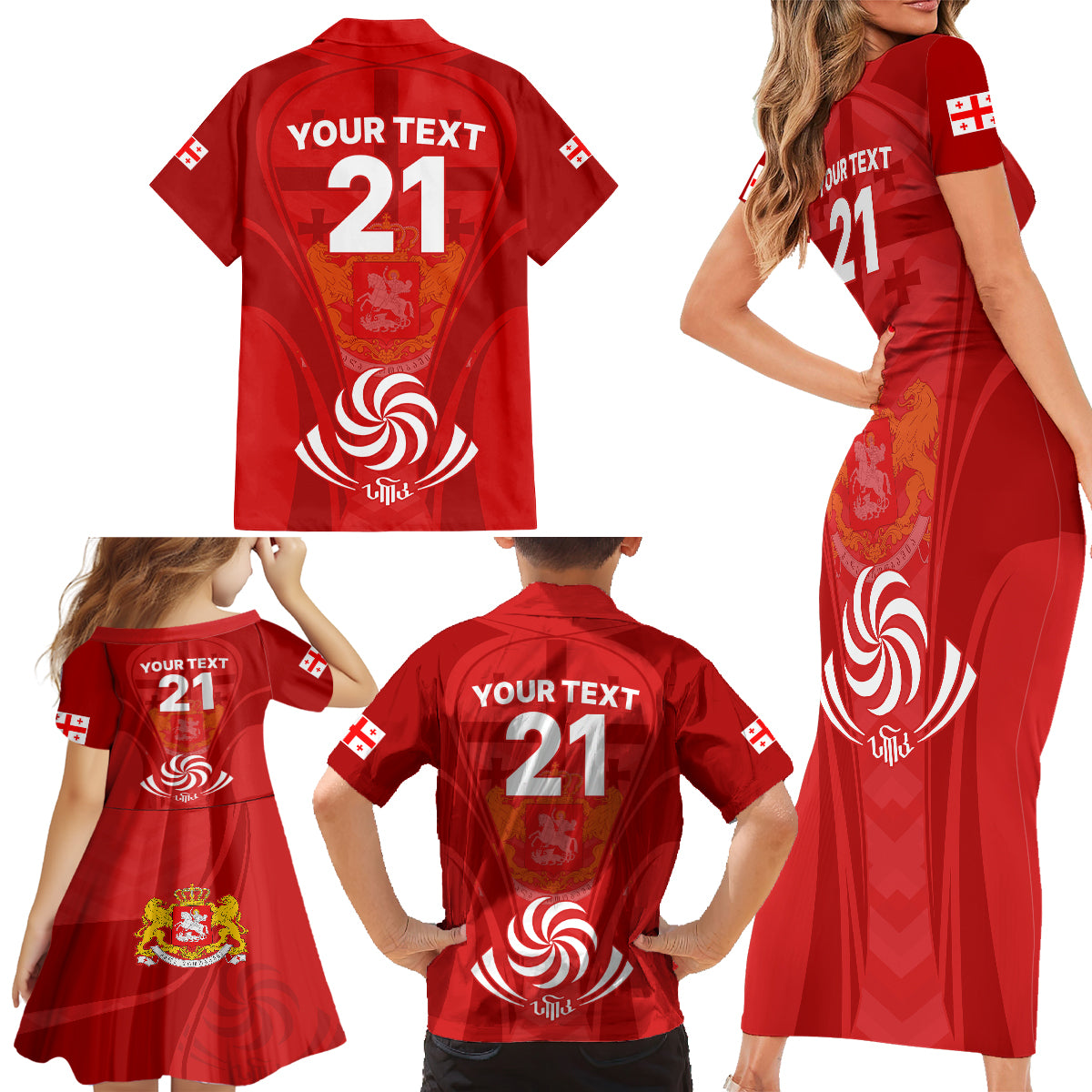 Custom Georgia Rugby Family Matching Short Sleeve Bodycon Dress and Hawaiian Shirt World Cup 2023 Come On Lelos - Wonder Print Shop