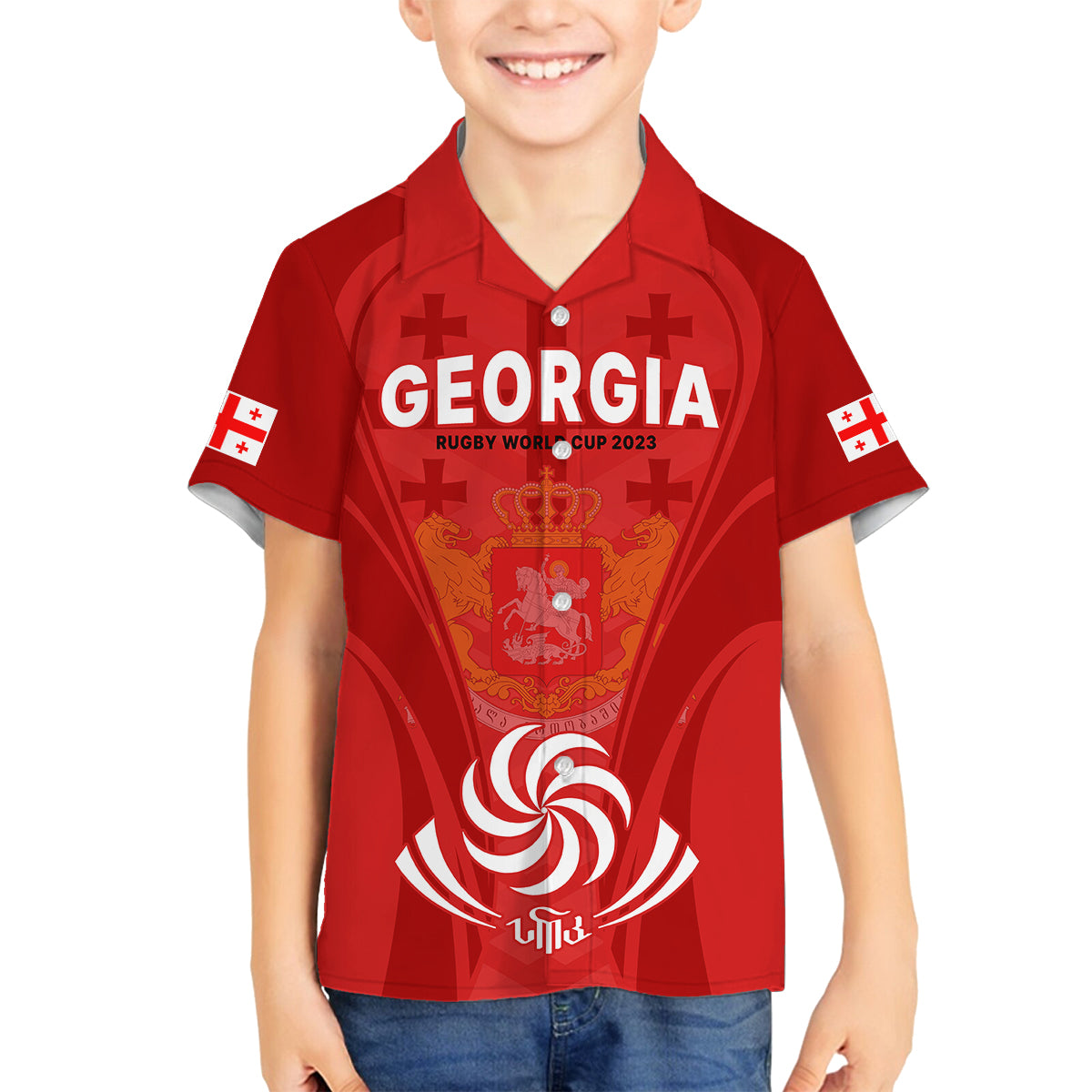 Custom Georgia Rugby Kid Hawaiian Shirt World Cup 2023 Come On Lelos - Wonder Print Shop