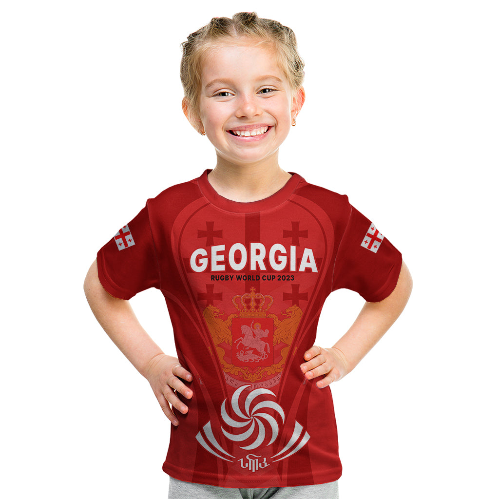 Custom Georgia Rugby Kid T Shirt World Cup 2023 Come On Lelos - Wonder Print Shop