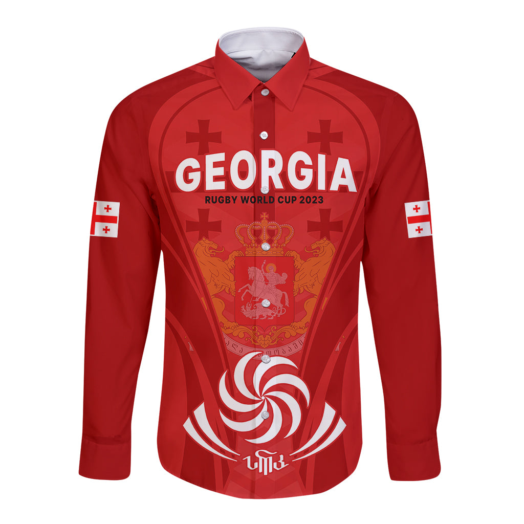 Custom Georgia Rugby Long Sleeve Button Shirt World Cup 2023 Come On Lelos - Wonder Print Shop
