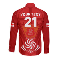 Custom Georgia Rugby Long Sleeve Button Shirt World Cup 2023 Come On Lelos - Wonder Print Shop
