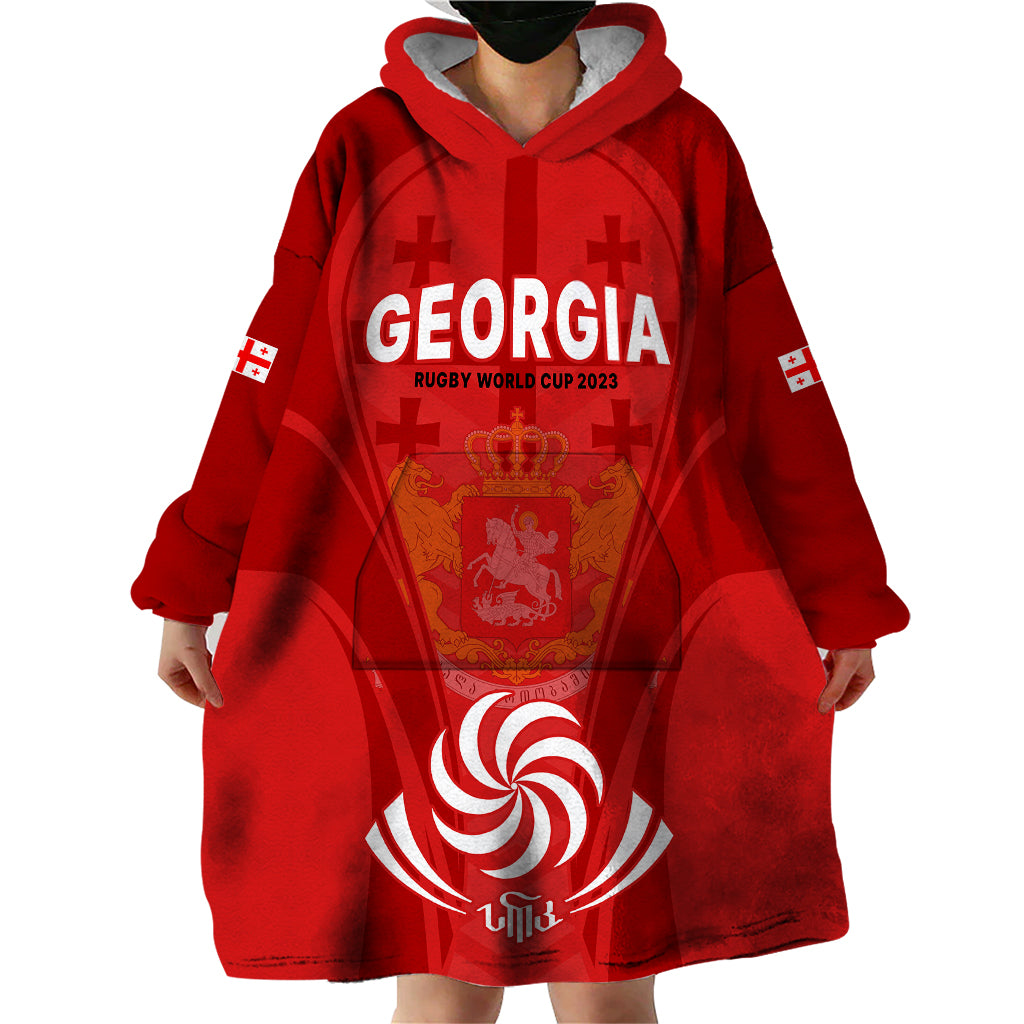 Custom Georgia Rugby Wearable Blanket Hoodie World Cup 2023 Come On Lelos - Wonder Print Shop