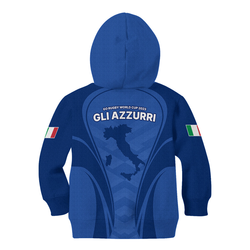 Italy Rugby Kid Hoodie World Cup 2023 Go Gli Azzurri Sporty Style - Wonder Print Shop
