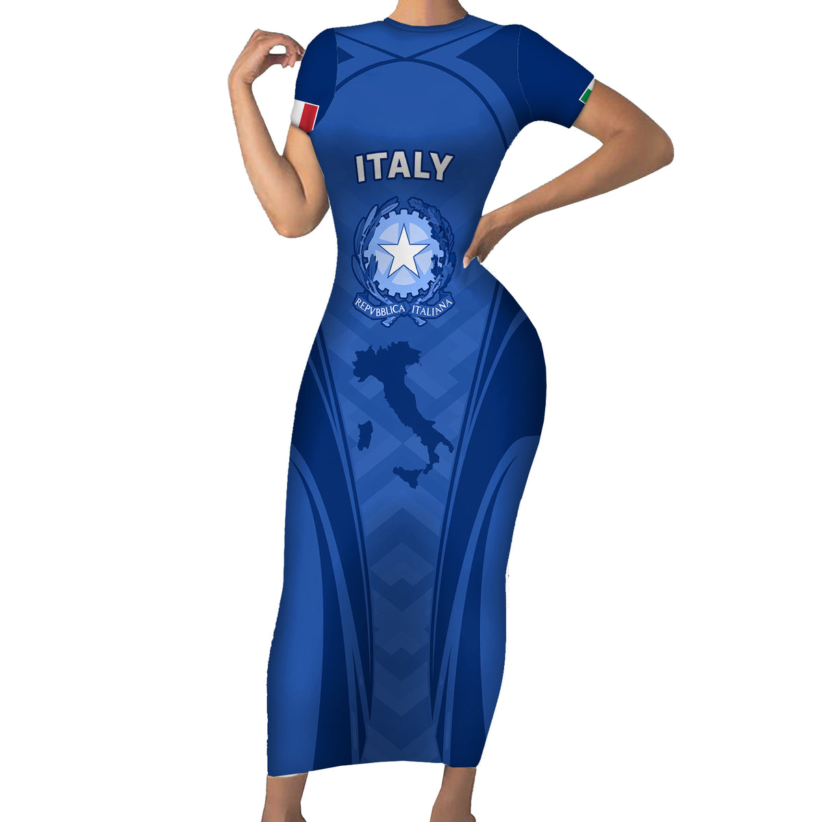 Italy Rugby Short Sleeve Bodycon Dress World Cup 2023 Go Gli Azzurri Sporty Style - Wonder Print Shop
