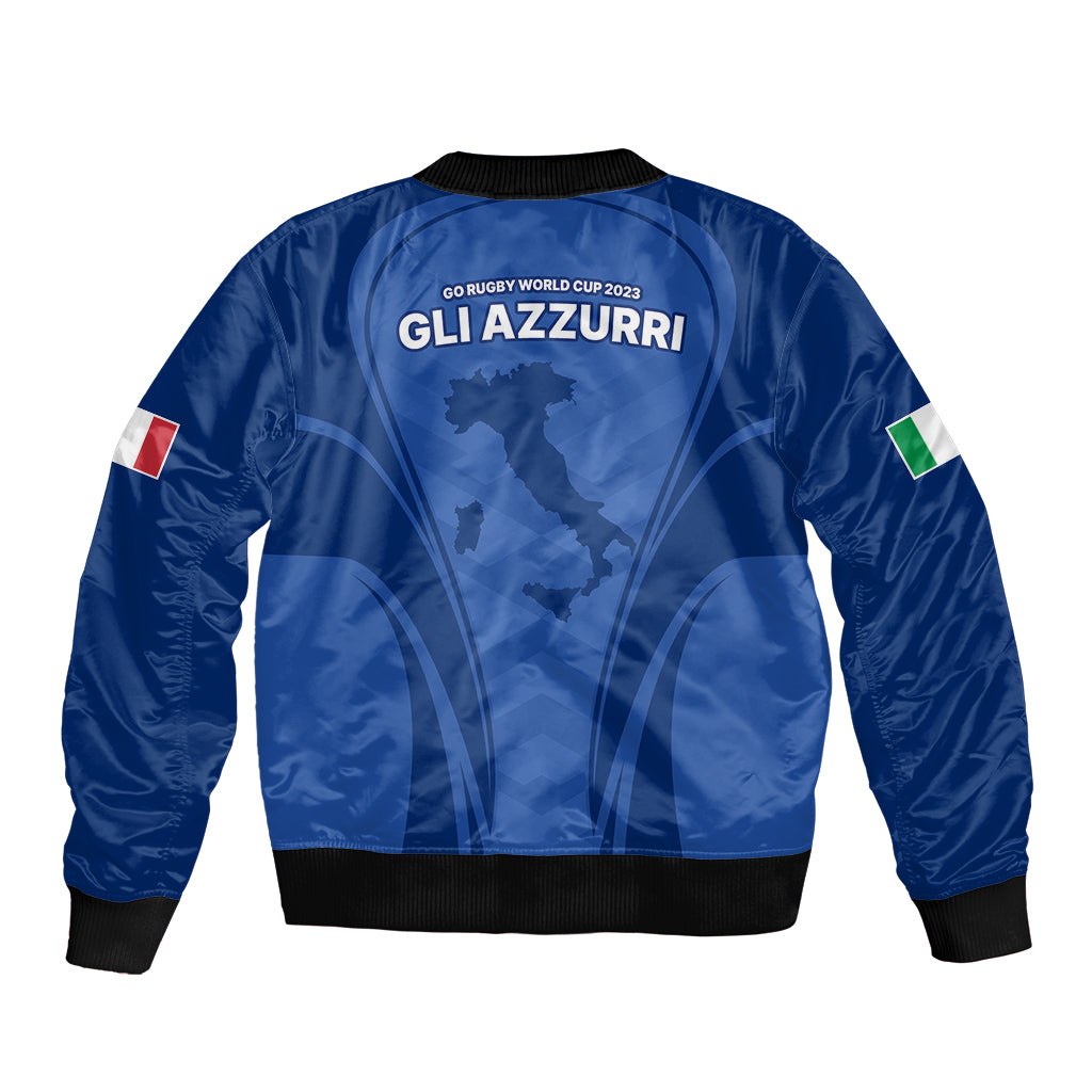 Italy Rugby Sleeve Zip Bomber Jacket World Cup 2023 Go Gli Azzurri Sporty Style - Wonder Print Shop