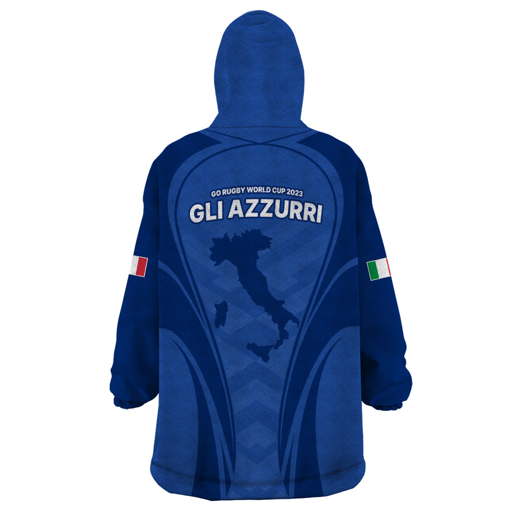 Italy Rugby Wearable Blanket Hoodie World Cup 2023 Go Gli Azzurri Sporty Style - Wonder Print Shop
