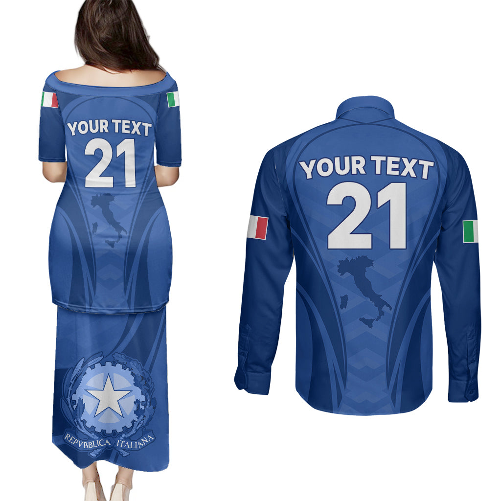 Custom Italy Rugby Couples Matching Puletasi Dress and Long Sleeve Button Shirts World Cup 2023 Go Gli Azzurri Sporty Style LT9 - Wonder Print Shop