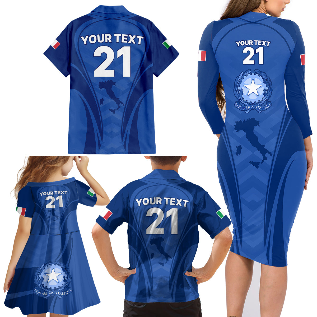 Custom Italy Rugby Family Matching Long Sleeve Bodycon Dress and Hawaiian Shirt World Cup 2023 Go Gli Azzurri Sporty Style LT9 - Wonder Print Shop