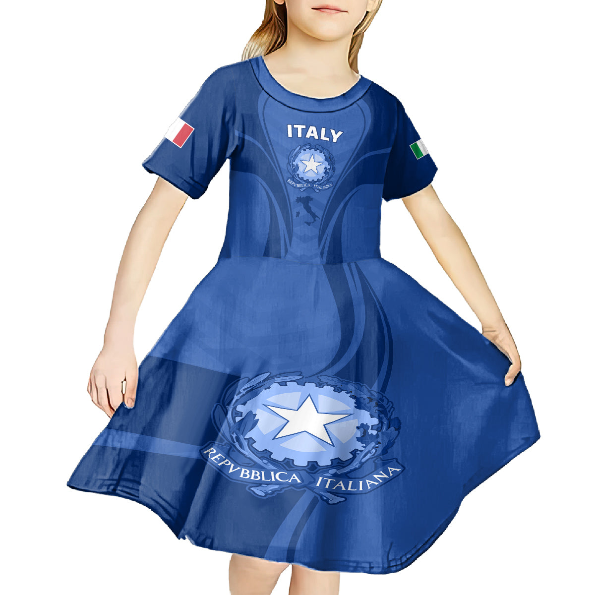 Custom Italy Rugby Kid Short Sleeve Dress World Cup 2023 Go Gli Azzurri Sporty Style - Wonder Print Shop