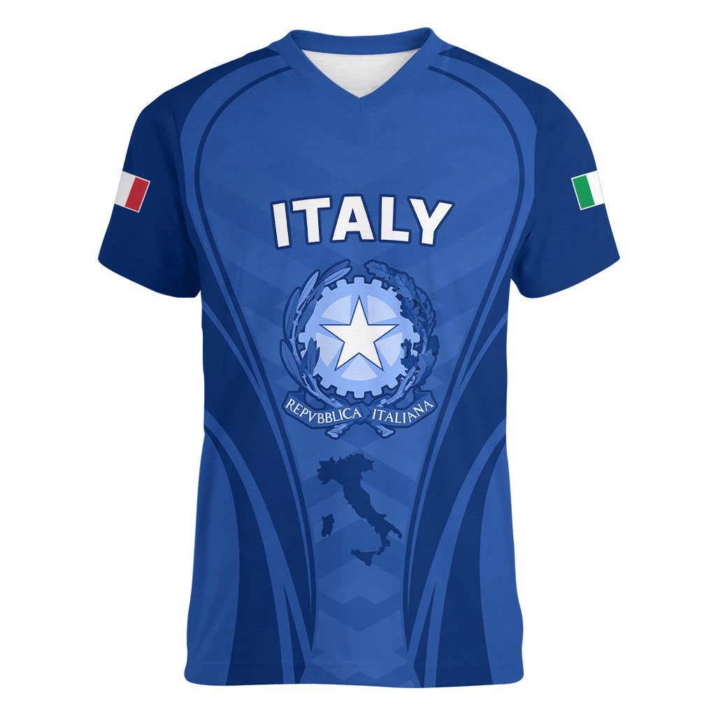 Custom Italy Rugby Women V Neck T Shirt World Cup 2023 Go Gli Azzurri Sporty Style - Wonder Print Shop