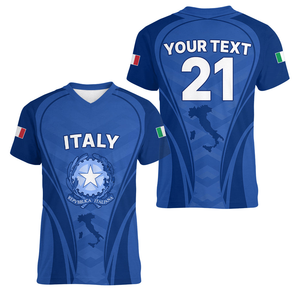 Custom Italy Rugby Women V Neck T Shirt World Cup 2023 Go Gli Azzurri Sporty Style - Wonder Print Shop