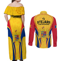 Romania Rugby Couples Matching Off Shoulder Maxi Dress and Long Sleeve Button Shirts The Oaks World Cup 2023 Go Stejarii LT9 - Wonder Print Shop
