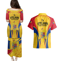 Romania Rugby Couples Matching Puletasi Dress and Hawaiian Shirt The Oaks World Cup 2023 Go Stejarii LT9 - Wonder Print Shop
