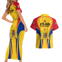 Romania Rugby Couples Matching Short Sleeve Bodycon Dress and Hawaiian Shirt The Oaks World Cup 2023 Go Stejarii LT9 - Wonder Print Shop