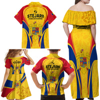 Romania Rugby Family Matching Off Shoulder Maxi Dress and Hawaiian Shirt The Oaks World Cup 2023 Go Stejarii LT9 - Wonder Print Shop