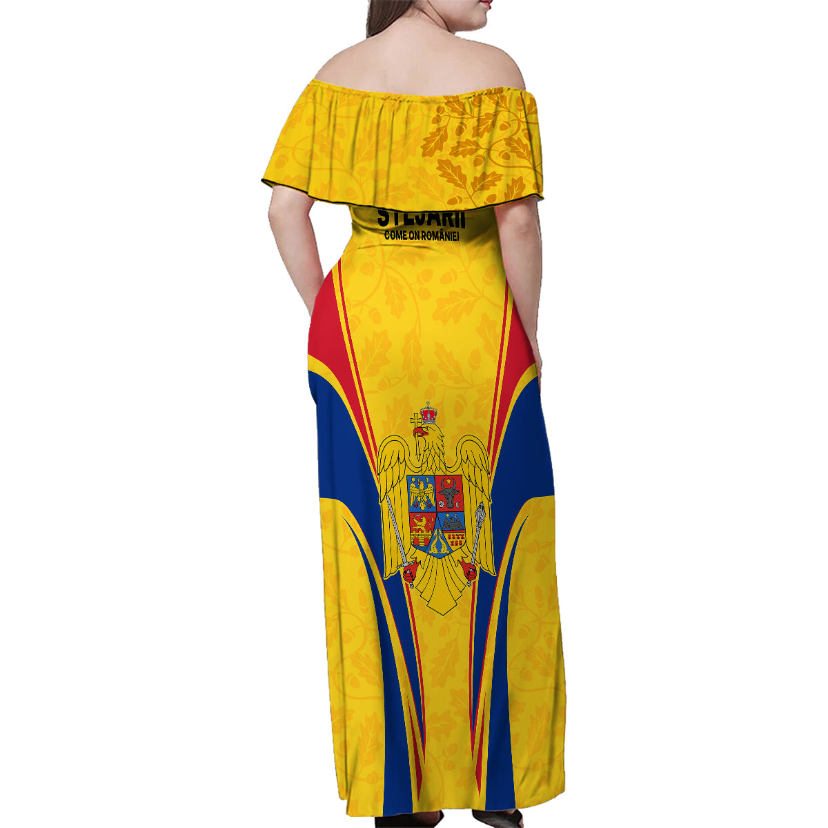 Romania Rugby Family Matching Off Shoulder Maxi Dress and Hawaiian Shirt The Oaks World Cup 2023 Go Stejarii LT9 - Wonder Print Shop
