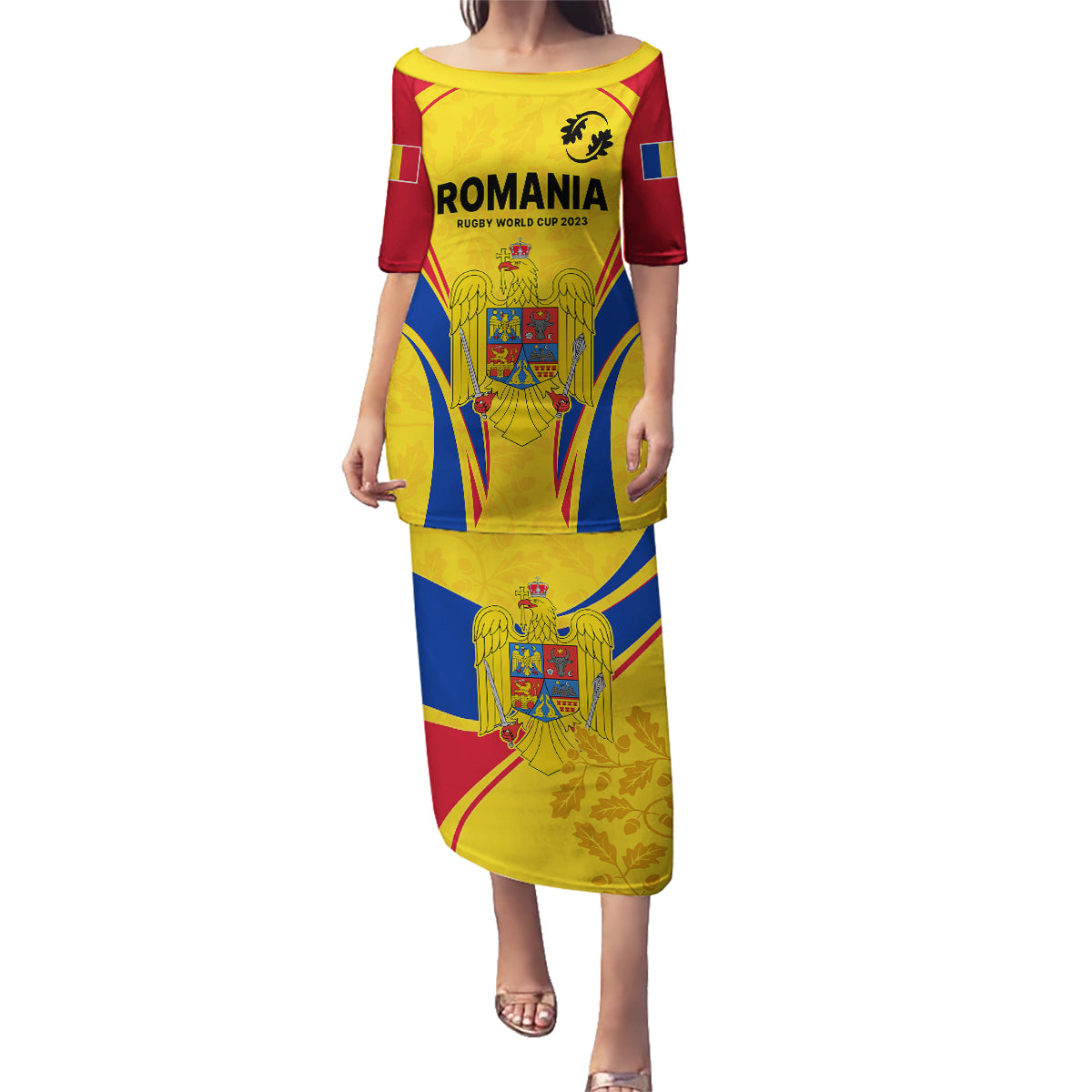 Romania Rugby Family Matching Puletasi Dress and Hawaiian Shirt The Oaks World Cup 2023 Go Stejarii - Wonder Print Shop