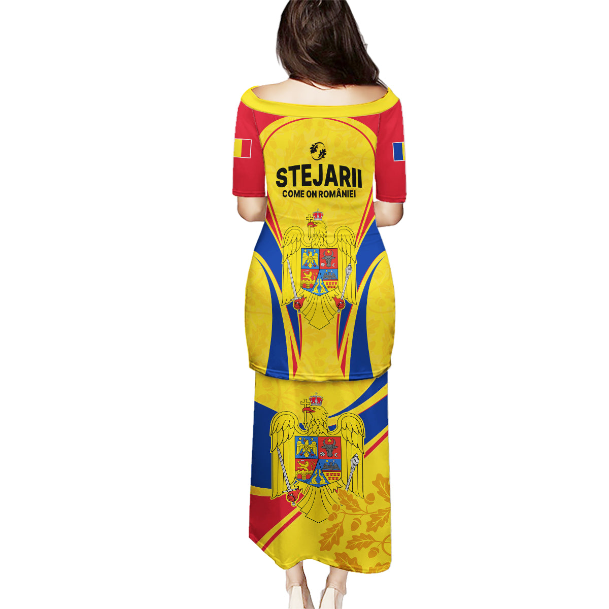 Romania Rugby Family Matching Puletasi Dress and Hawaiian Shirt The Oaks World Cup 2023 Go Stejarii - Wonder Print Shop