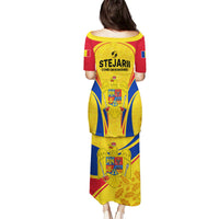 Romania Rugby Family Matching Puletasi Dress and Hawaiian Shirt The Oaks World Cup 2023 Go Stejarii - Wonder Print Shop