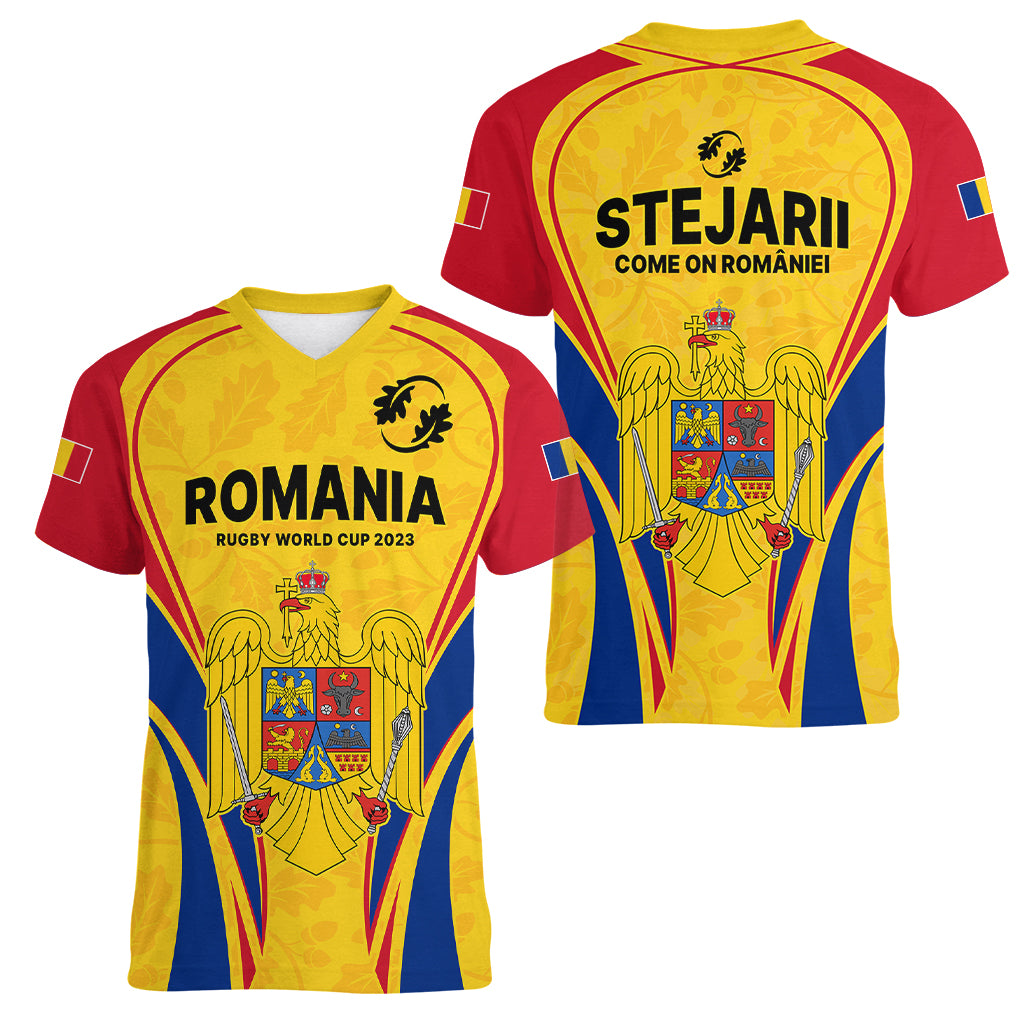 Romania Rugby Women V Neck T Shirt The Oaks World Cup 2023 Go Stejarii - Wonder Print Shop