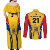 Custom Romania Rugby Couples Matching Off Shoulder Maxi Dress and Long Sleeve Button Shirts The Oaks World Cup 2023 Go Stejarii LT9 - Wonder Print Shop