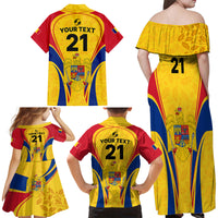 Custom Romania Rugby Family Matching Off Shoulder Maxi Dress and Hawaiian Shirt The Oaks World Cup 2023 Go Stejarii LT9 - Wonder Print Shop