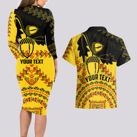 Personalised Romania Oaks Rugby Couples Matching Long Sleeve Bodycon Dress and Hawaiian Shirt Romanian Pattern With Embroidery Motif LT9 - Wonder Print Shop