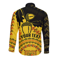 Personalised Romania Oaks Rugby Long Sleeve Button Shirt Romanian Pattern With Embroidery Motif - Wonder Print Shop