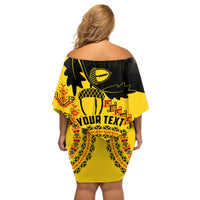 Personalised Romania Oaks Rugby Off Shoulder Short Dress Romanian Pattern With Embroidery Motif - Wonder Print Shop