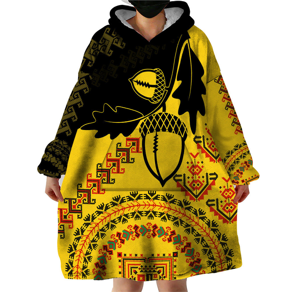 Personalised Romania Oaks Rugby Wearable Blanket Hoodie Romanian Pattern With Embroidery Motif - Wonder Print Shop