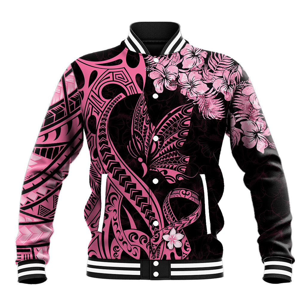 Polynesian Floral Butterfly Baseball Jacket Breast Cancer Pink Ribbon LT9 - Wonder Print Shop