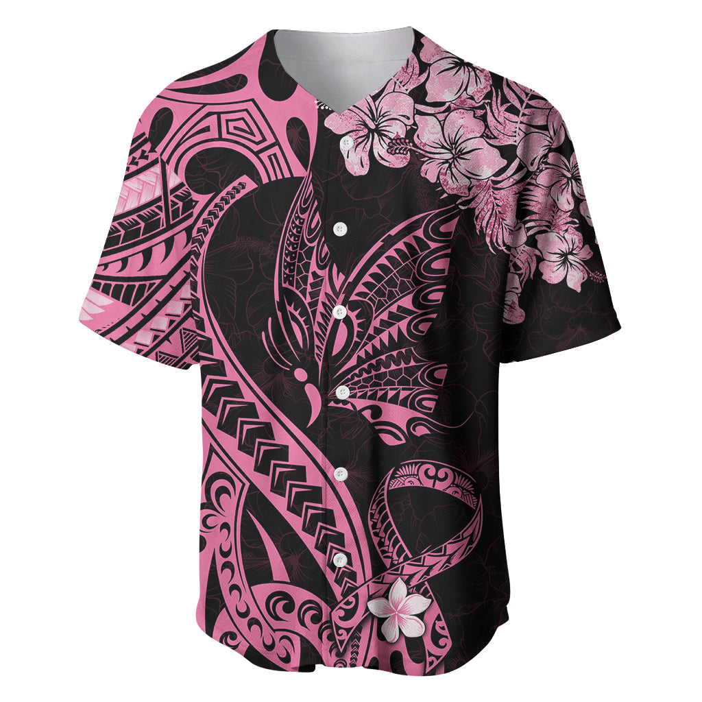 Polynesian Floral Butterfly Baseball Jersey Breast Cancer Pink Ribbon LT9 - Wonder Print Shop