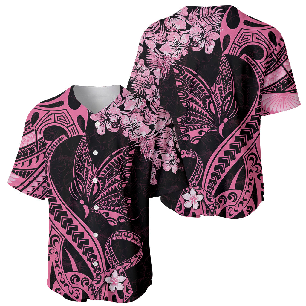 Polynesian Floral Butterfly Baseball Jersey Breast Cancer Pink Ribbon LT9 - Wonder Print Shop