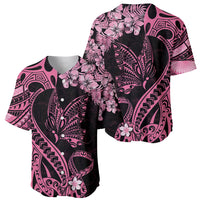 Polynesian Floral Butterfly Baseball Jersey Breast Cancer Pink Ribbon LT9 - Wonder Print Shop