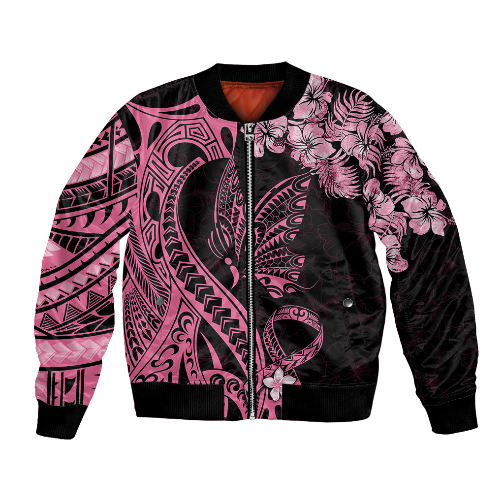 Polynesian Floral Butterfly Bomber Jacket Breast Cancer Pink Ribbon LT9 - Wonder Print Shop