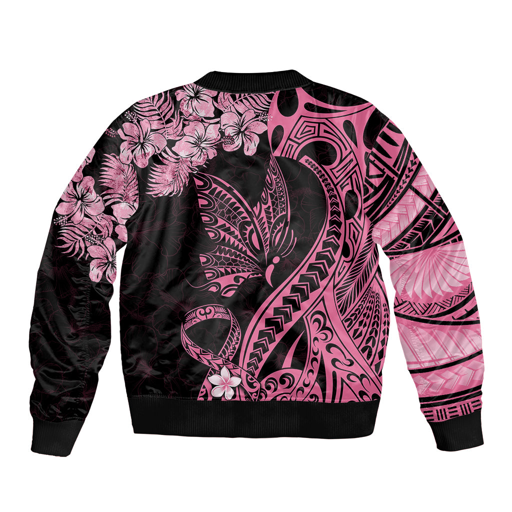 Polynesian Floral Butterfly Bomber Jacket Breast Cancer Pink Ribbon LT9 - Wonder Print Shop