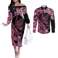 polynesian-floral-butterfly-couples-matching-off-the-shoulder-long-sleeve-dress-and-long-sleeve-button-shirts-breast-cancer-pink-ribbon