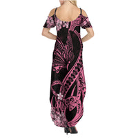 Polynesian Floral Butterfly Family Matching Summer Maxi Dress and Hawaiian Shirt Breast Cancer Pink Ribbon - Wonder Print Shop
