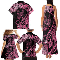 Polynesian Floral Butterfly Family Matching Tank Maxi Dress and Hawaiian Shirt Breast Cancer Pink Ribbon - Wonder Print Shop