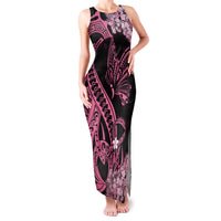 Polynesian Floral Butterfly Family Matching Tank Maxi Dress and Hawaiian Shirt Breast Cancer Pink Ribbon - Wonder Print Shop