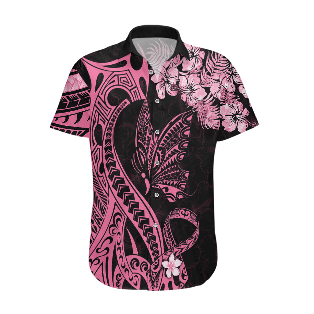 Polynesian Floral Butterfly Hawaiian Shirt Breast Cancer Pink Ribbon - Wonder Print Shop