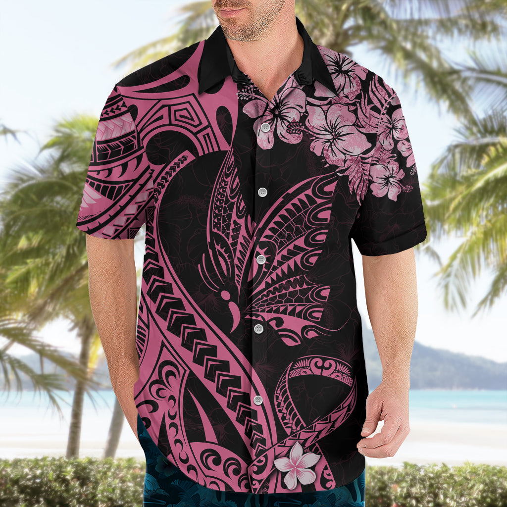 Polynesian Floral Butterfly Hawaiian Shirt Breast Cancer Pink Ribbon - Wonder Print Shop
