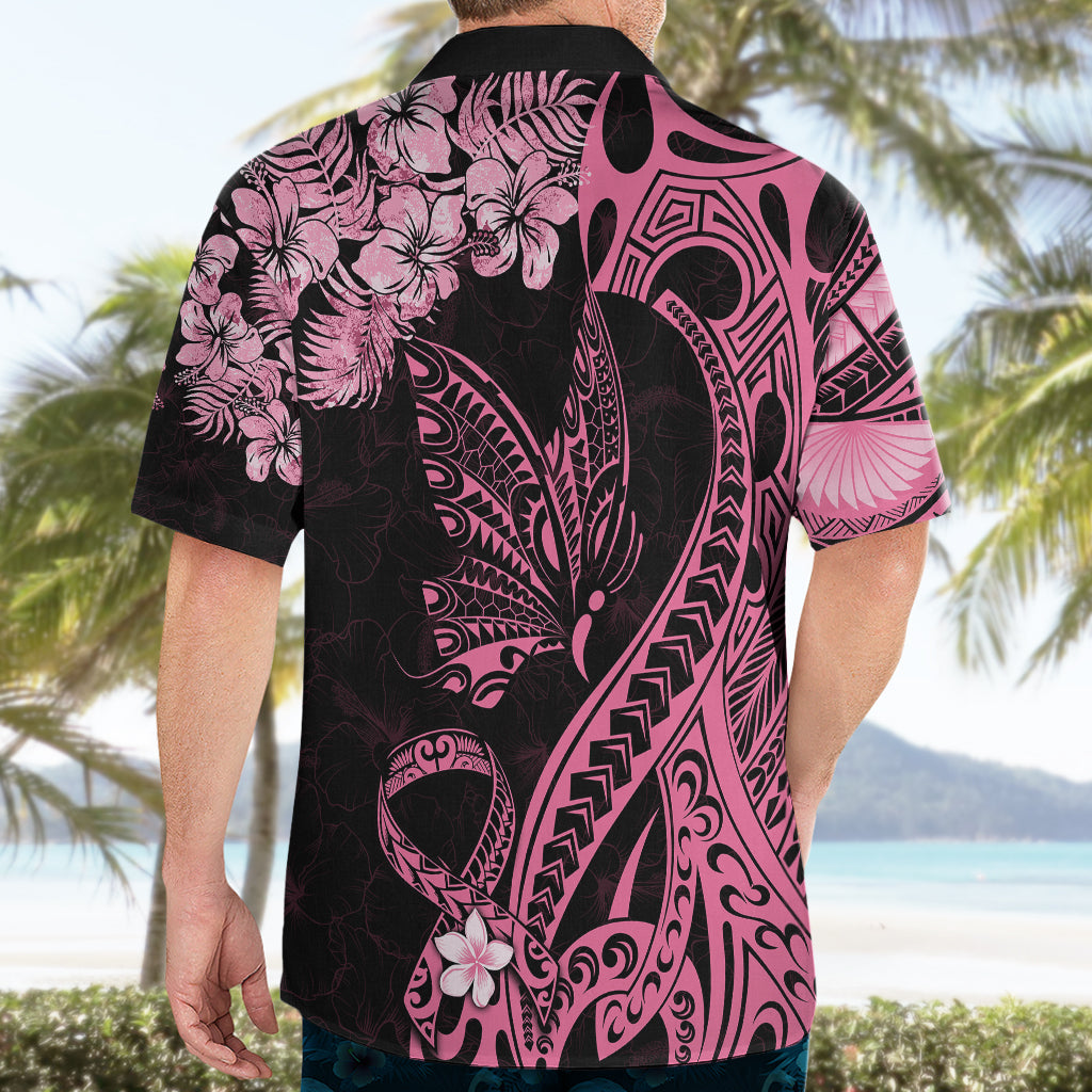 Polynesian Floral Butterfly Hawaiian Shirt Breast Cancer Pink Ribbon - Wonder Print Shop