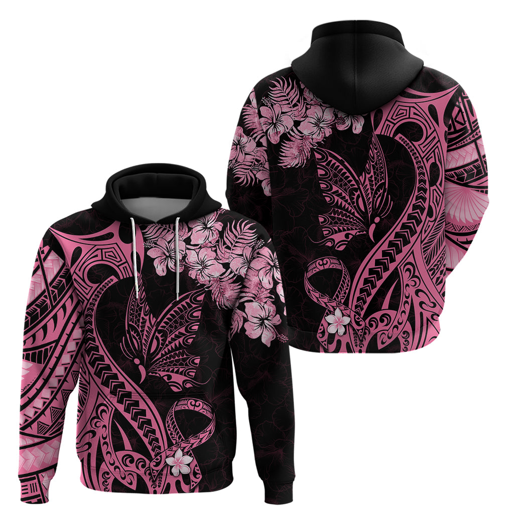 Polynesian Floral Butterfly Hoodie Breast Cancer Pink Ribbon - Wonder Print Shop