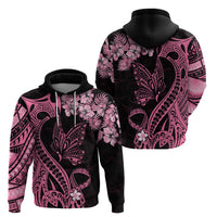 Polynesian Floral Butterfly Hoodie Breast Cancer Pink Ribbon - Wonder Print Shop