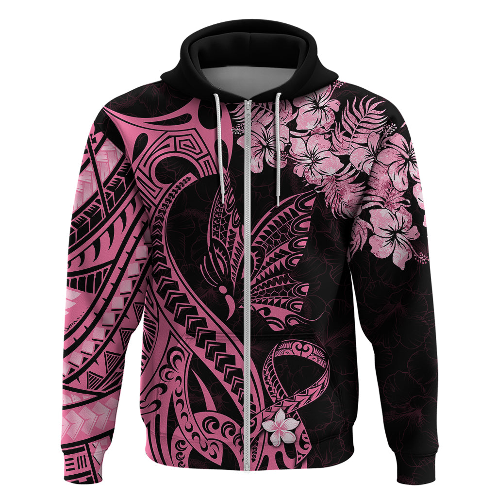 Polynesian Floral Butterfly Hoodie Breast Cancer Pink Ribbon - Wonder Print Shop